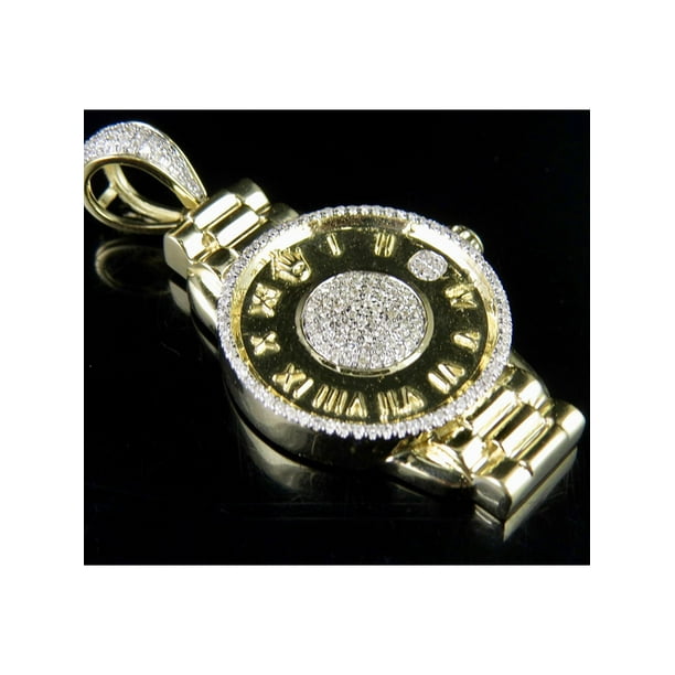 Solid 10K Yellow Gold .50 CT Diamond Eternity Circle Pendant Charm with Crown Solid 10K Yellow Gold .50 CT Diamond Eternity Circle Pendant Charm with Crown